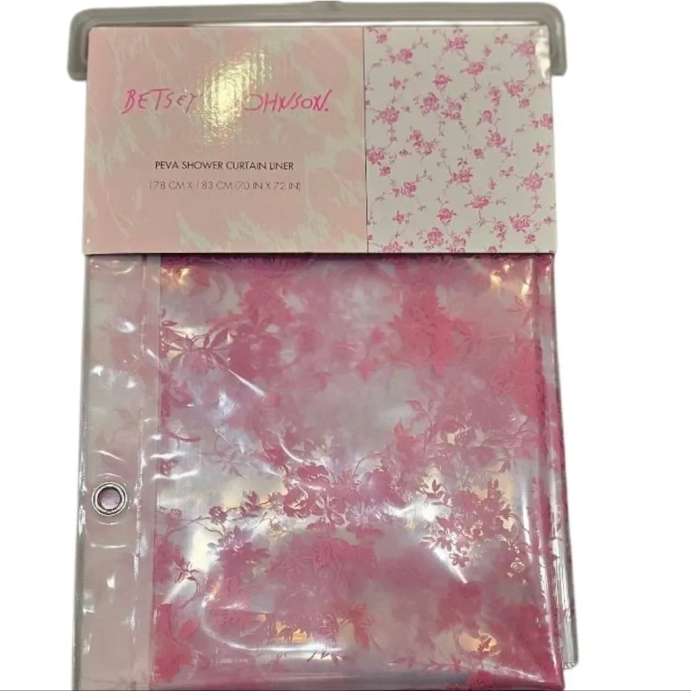 Betsey Johnson Pink Floral‎ Toile PEVA Shower Curtain Liner